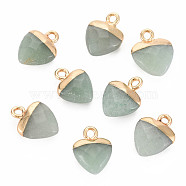 Natural Green Aventurine Charms, with Light Gold Plated Iron Findings, Heart, 13.5x10.5x5~5.5mm, Hole: 1.6~1.8mm(G-N326-121-08)