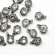 Alloy Charms, with Cubic Zirconia, Gunmetal, 13x8x5mm, Hole: 1mm(ZIRC-R007-042A-01)