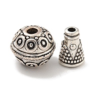 Tibetan Style Alloy 3 Hole Guru Beads, T-Drilled Beads, Teardrop, Antique Silver, 8x6mm, Hole: 6mm and 1.6mm(FIND-A031-04AS-01)