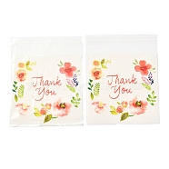 Rectangle OPP Self-Adhesive Bags, with Word Thank You and Flower Pattern, for Baking Packing Bags, Colorful, 14x10x0.02cm, 100pcs/bag(OPP-A003-01C)