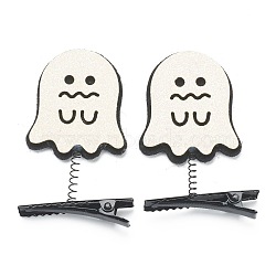 Halloween Spring Felt Hair Accessories,  with Iron Allgator Hair Clips Findings, for Girl Jewelry, Fun Gifts Party Supplies, Ghost, White, 68x41x9.5mm(PHAR-H066-07)