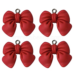 Resin Pendants, with Platinum Plated Iron Screw Eye Pin Peg Bails, Bowknot, Red, 25x28x5mm, Hole: 1.8mm(RESI-TAC0001-01L-H)