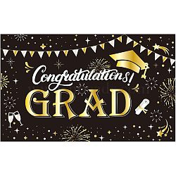 Polyester Hanging Banner Sign, Party Decoration Supplies Celebration Backdrop, Congratulations GRAD, Black, 180x110cm(AJEW-WH0190-011)