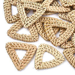 Handmade Reed Cane/Rattan Woven Linking Rings, For Making Straw Earrings and Necklaces,  Triangle, BurlyWood, 40~43x40~45x5mm, Inner Measure: 11~21x11~21mm(WOVE-T005-15A)