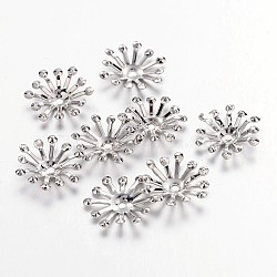 Iron Bead Caps, Flower, Platinum, 12~14x3.5mm, Hole: 1.5mm(IFIN-D001-P)