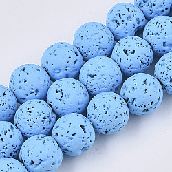 Spray Painted Natural Lava Rock Beads Strands, Round, Light Sky Blue, 8~9mm, Hole: 0.7mm, about 47~48pcs/Strand, 15.75 inch(40cm)(X-G-N0324-C-04)