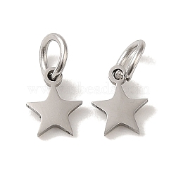 Non-Tarnish 201 Stainless Steel Charms, with Jump Rings, Laser Cut, Star Charm, Stainless Steel Color, 7x5.8x1mm, Hole: 3mm(STAS-E217-25A-P)