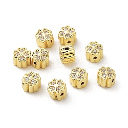 Brass Micro Pave Cubic Zirconia Beads, Clover, Real 16K Gold Plated, 5.5x5.5x4.5mm, Hole: 0.6mm(KK-C040-03G)