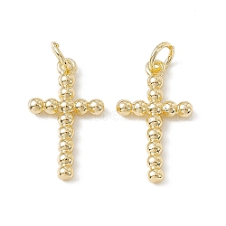 Brass Pendants, Cadmium Free & Nickel Free & Lead Free, Religion Cross Charms, with Open Jump Rings, Real 18K Gold Plated, 20x11x2mm, Hole: 3mm, Ring: 5x0.9mm(X-KK-K271-18G)