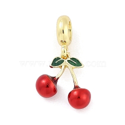 Brass Enamel Fruit European Dangle Charms, Large Hole Pendants, Real 18K Gold Plated, Cherry, 24.5mm, Hole: 5mm(KK-Z090-08G-04)