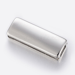 Tarnish Resistant 304 Stainless Steel Slide Charms, Rectangle, Stainless Steel Color, 20x7.5x4.5mm, Hole: 3x4mm(STAS-F150-006P)