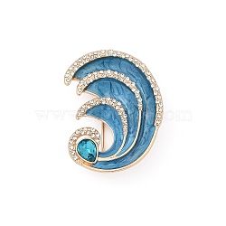 Zinc Alloy Rhinestone Brooch, Sea Wave, Golden, 44.5x35mm(JEWB-C040-02G)