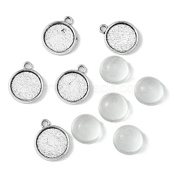 DIY Blank Tibetan Style Alloy Pendants Making Kit, Antique Silver, Flat Round, 17.5x14.5x2.5mm, Tray: 12.5mm, Hole: 2mm(DIY-FS0005-80D)