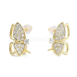 925 Sterling Silver with Cubic Zirconia Stud Earrings Findings, Butterfly, Real 18K Gold Plated, 13.5x6.5mm, Pin: 0.6x11mm and 0.6mm(EJEW-B038-01G)