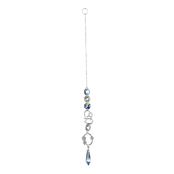 AB Color Plated Crystal Bullet Big Pendant Decorations, Hanging Sun Catchers, with Iron Findings & Alloy Pendants, Heart, Clear AB, 328mm, Pendant: 165x32x11.5mm