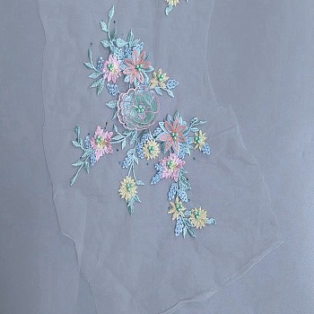 Lace Embroidery Sewing Fiber, DIY Garment Accessories, Flower, Pale Turquoise, 770x340x7mm