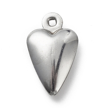 304 Stainless Steel Pendants, Heart Charms, Stainless Steel Color, 18.1x10.7x4.4mm, Hole: 1.4mm