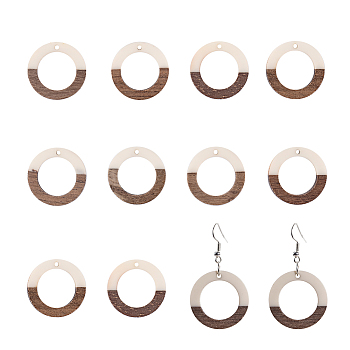Ornaland Resin & Wood Pendants, Ring, White, 28x3mm, Hole: 1.5mm, 10pcs/box