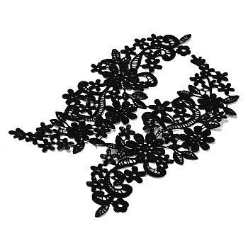 Lace Embroidery Sewing Fiber, DIY Garment Accessories, Flower, Black, 290x130mm