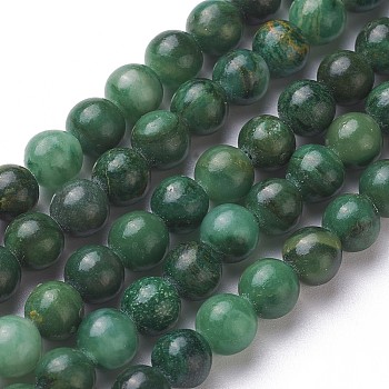 Natural African Jade Beads Strands, Round, Grade A, Green, 6mm, Hole: 1mm, about 61pcs/strand, 15.3 inch