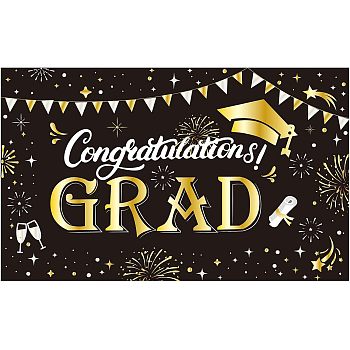 Polyester Hanging Banner Sign, Party Decoration Supplies Celebration Backdrop, Congratulations GRAD, Black, 180x110cm