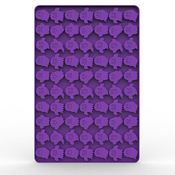 Food Grade Silicone Ice Molds Trays, with 70 Halloween Ghost-shaped Cavities, Reusable Bakeware Maker, for Wax Melt Candle Soap Cake Making, Dark Violet, 200x300x9mm