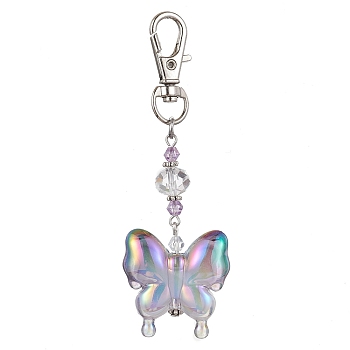Acrylic Butterfly Pendants Decorations, with Alloy Swivel Lobster Claw Clasps, Platinum, Gray, 90mm