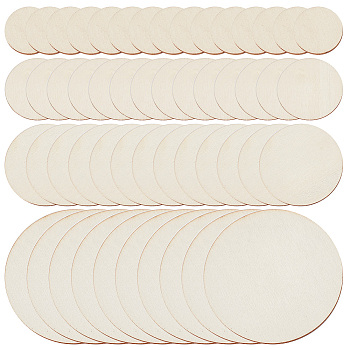 135Pcs 4 Styles Unfinished Wood Discs, Flat Round Cutouts, Cornsilk, 3~8x0.25cm