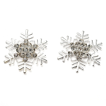 Alloy Rhinestone Cabochons, Christmas, Snowflake, Silver, 50x43x6.5mm