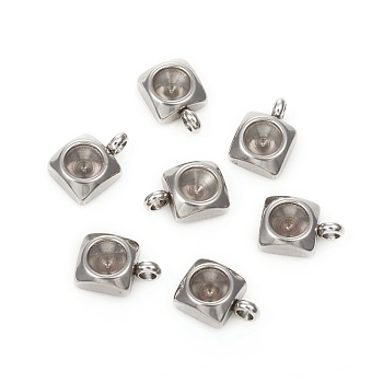 201 Stainless Steel Pendant Rhinestone Settings, For Pointed Back Rivoli Rhinestone, Square, Stainless Steel Color, Fit for 4mm Rhinestone, 8.5x6x2.5mm, Hole: 1.6mm