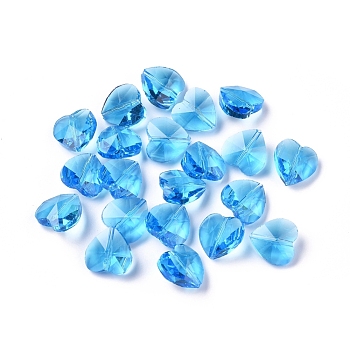 Transparent Glass Beads, Faceted, Heart, Dodger Blue, 14x14x8~9mm, Hole: 1~1.2mm