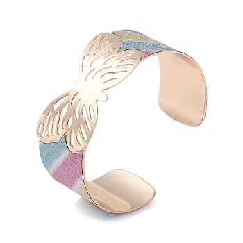 Butterfly Alloy Open Cuff Bangles for Women, Colorful, Inner Diameter: 2-3/8 inch(5.95cm), 25mm