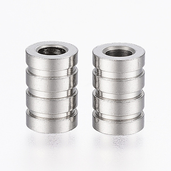 304 Stainless Steel Tube Beads, Grooved, Column, Stainless Steel Color, 9x6mm, Hole: 3mm