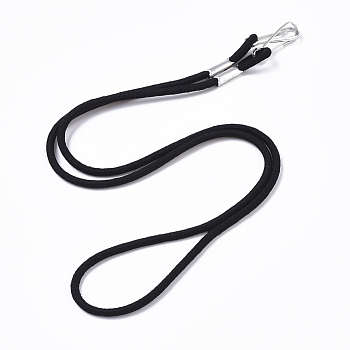 Elastic Cord Lanyard Strap, Ear Holder Rope, with Platinum Plated Iron Keychain Clasps, Black, 62x3mm, Iron Keychain Clasp: 22.5x7.5x2mm