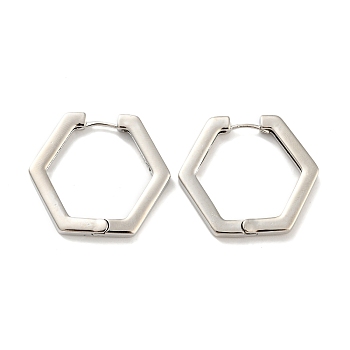 Brass Hoop Earrings, Hexagon, Platinum, 27.5x3mm