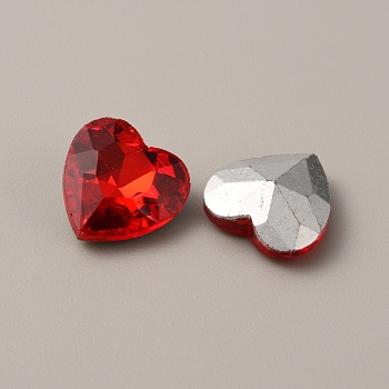 Glass Rhinestone Cabochons, Pointed Back & Back Plated, Heart, Light Siam, 12x12x5mm