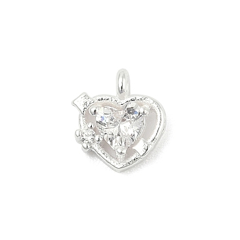 925 Sterling Silver Micro Pave Cubic Zirconia Pendants, Heart Charms, Clear, 6.5x6x2mm, Hole: 0.9mm