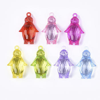 Transparent Acrylic Pendants, Faceted, Penguin, Mixed Color, 48x29x16mm, Hole: 3mm