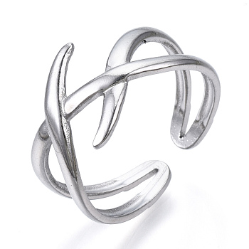 304 Stainless Steel Wire Wrap Open Cuff Ring for Women, Stainless Steel Color, US Size 8 1/2(18.5mm)