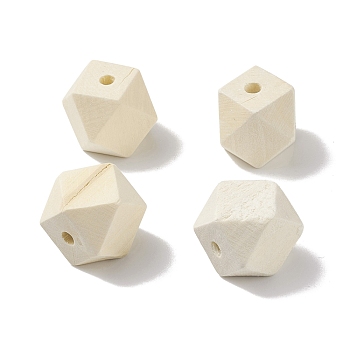 (Defective Closeout Sale: Crack) Unfinished Wood Beads, Natural Wooden Beads, Faceted, Polygon, Floral White, 19.5x19x20mm, Hole: 4mm