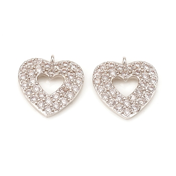 Brass Micro Pave Cubic Zirconia Charms, Heart, Platinum, White, 15x14.5x2.5mm, Hole: 1mm
