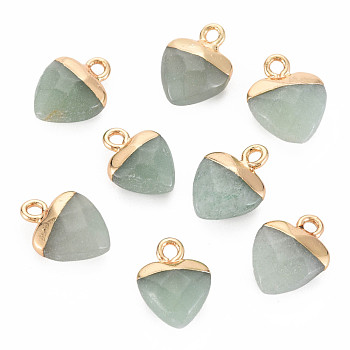 Natural Green Aventurine Charms, with Light Gold Plated Iron Findings, Heart, 13.5x10.5x5~5.5mm, Hole: 1.6~1.8mm