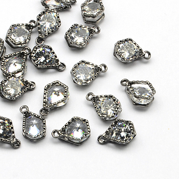 Alloy Charms, with Cubic Zirconia, Gunmetal, 13x8x5mm, Hole: 1mm