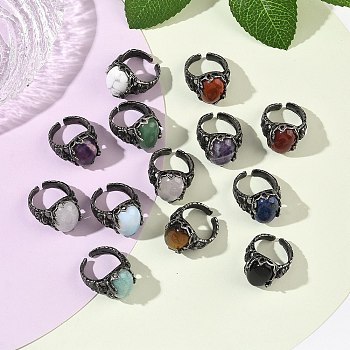 Natural & Synthetic Gemstone Cuff Rings, Brass Rings, Oval, 20x16mm