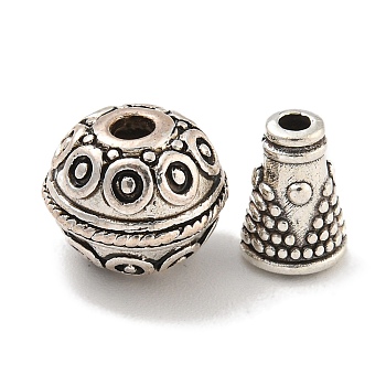 Tibetan Style Alloy 3 Hole Guru Beads, T-Drilled Beads, Teardrop, Antique Silver, 8x6mm, Hole: 6mm and 1.6mm