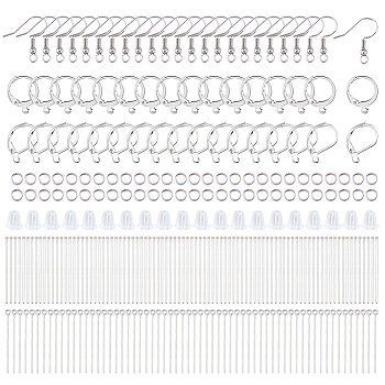DIY Earring Making Findings Kits, including 304 Stainless Steel Earring Hooks & Pin & Jump Rings, Plastic Ear Nuts, Iron Leverback Earring Finding, Stainless Steel Color, 20~22x21x3mm