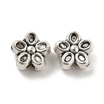Tibetan Style Alloy Beads, Lead Free & Cadmium Free, Flower, Antique Silver, 6x6.5x3.5mm, Hole: 1.2mm, about 2500pcs/1000g
