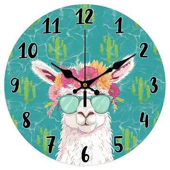 MDF Printed Wall Clock, for Home Living Room Bedroom Decoration, Flat Round, Alpaca, 300mm