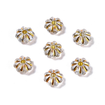 Acrylic Beads, Golden Metal Enlaced, Flower, Clear, 6.5x6.5x3.5mm, Hole: 1.6mm, about 6250pcs/500g