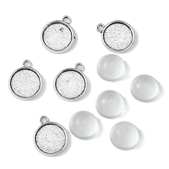 DIY Blank Tibetan Style Alloy Pendants Making Kit, Antique Silver, Flat Round, 17.5x14.5x2.5mm, Tray: 12.5mm, Hole: 2mm